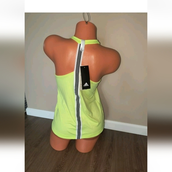 Adidas 3 Stripe T Back Graphics Tank Top Athletic Neon Yellow Size XS NWT - Picture 3 of 4